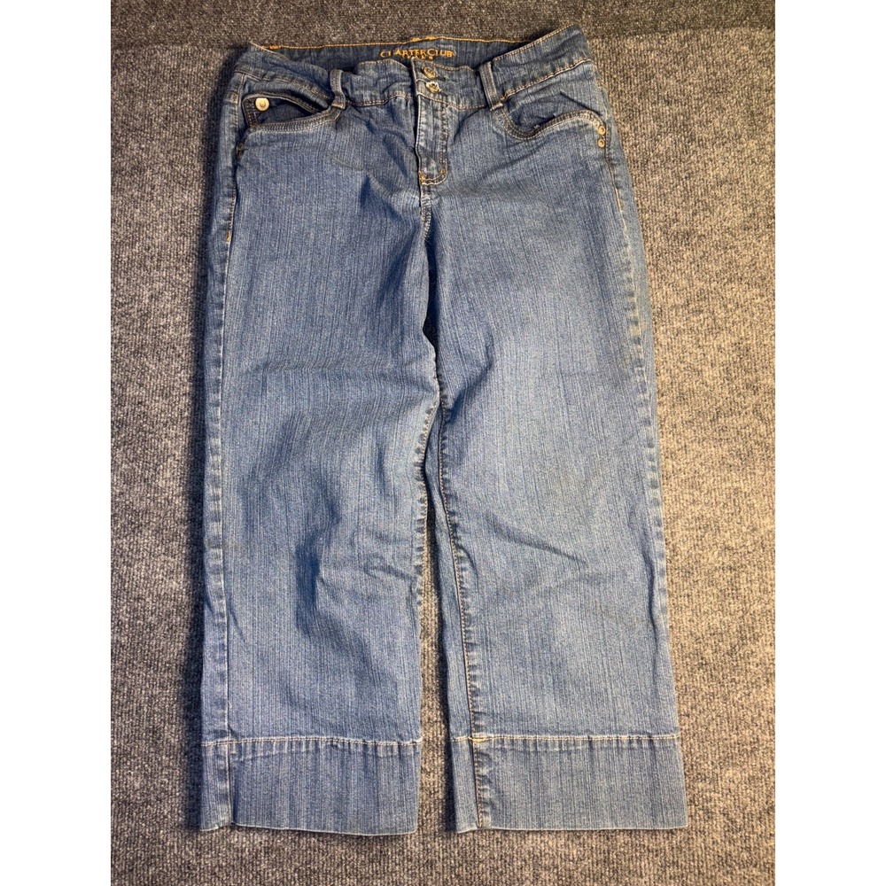 Charter Club Wide Leg Jeans Women Size 6 Blue Denim Mid Rise 2 Button Fly Preppy